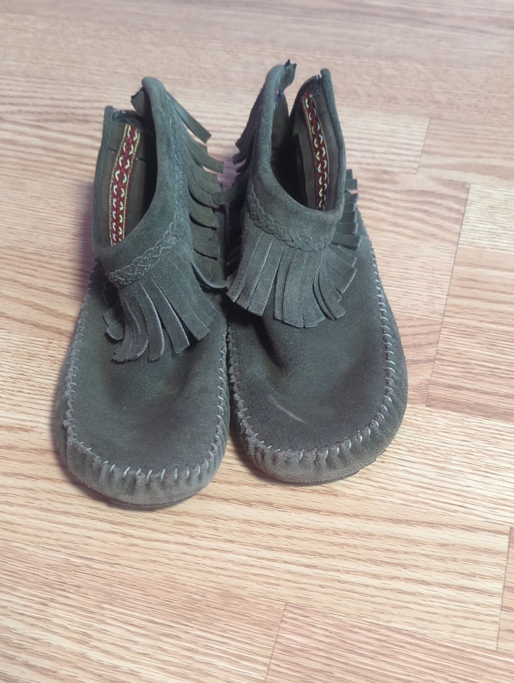 Aldo Olive Green Suede Fringe Moccasin Shoes